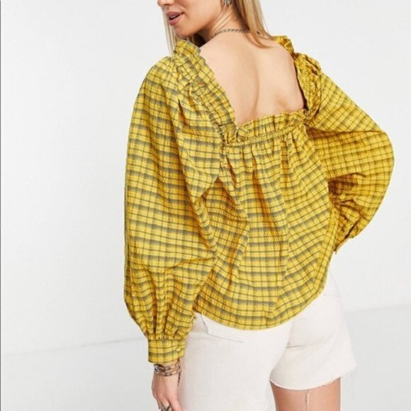 SELECTED Femme | Nwt Yellow Plaid Blouse - Picture 8 of 13